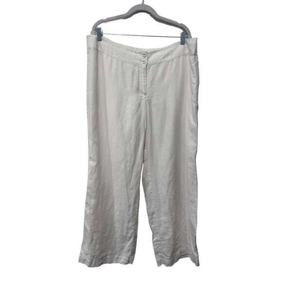 J. Jill Cream Linen Button Zip Fly Wide Leg Beachy Coastal Pants Size 18 Summer - Picture 1 of 16
